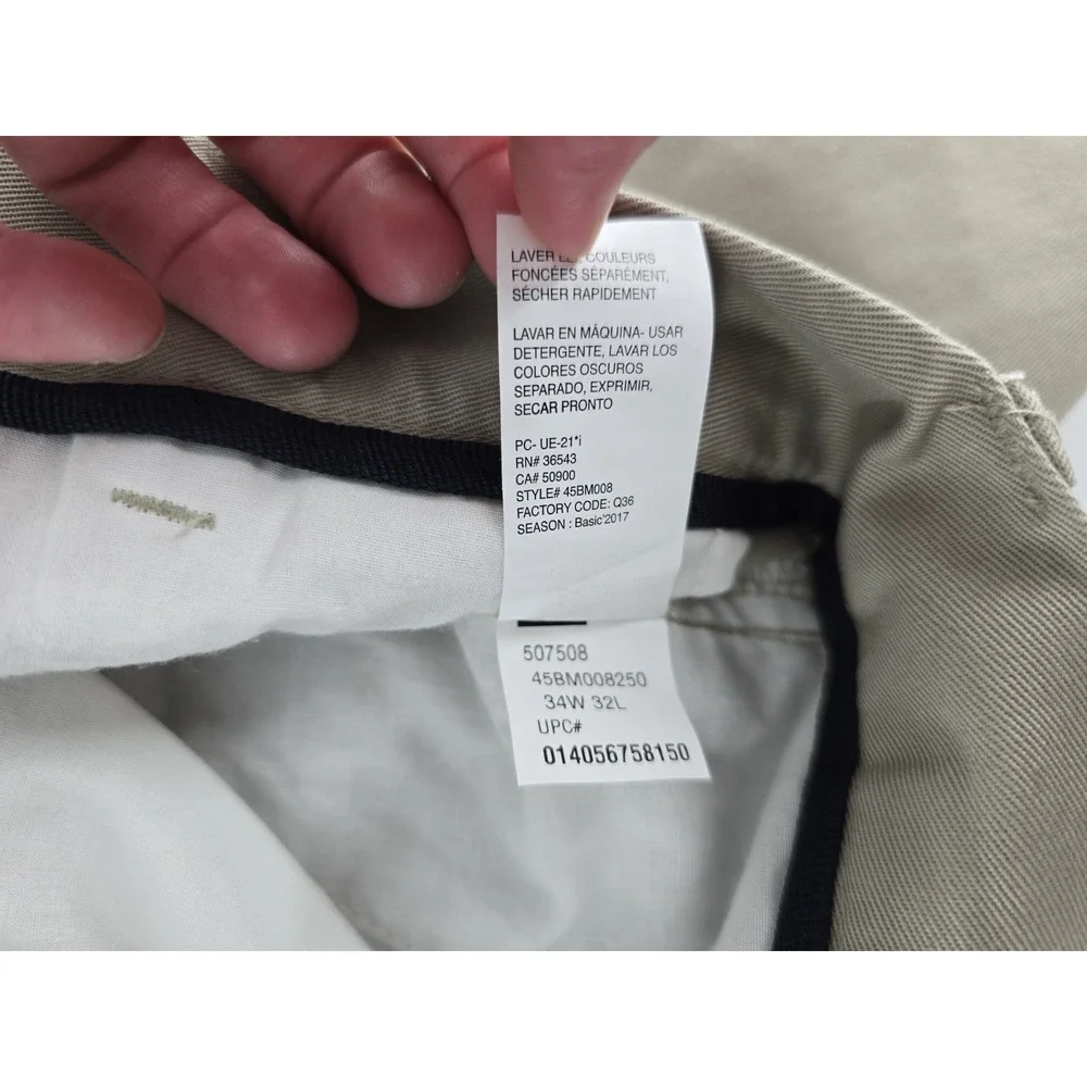 IZOD Slim Fit‎ Straight Leg American Chino Pants Men's 34x32 Tan Flat Front